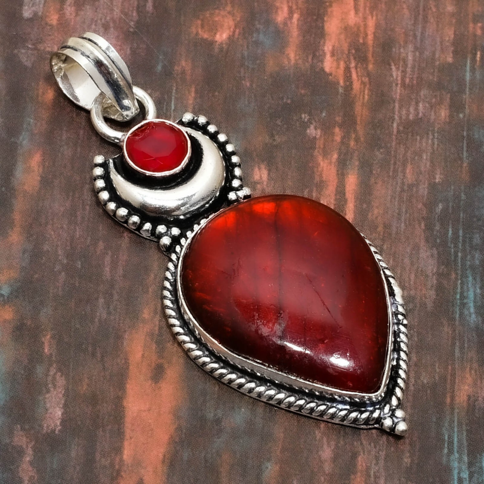 Red Labradorite $ Garnet Gemstone Handmade Jewelry Pendant 2.76″