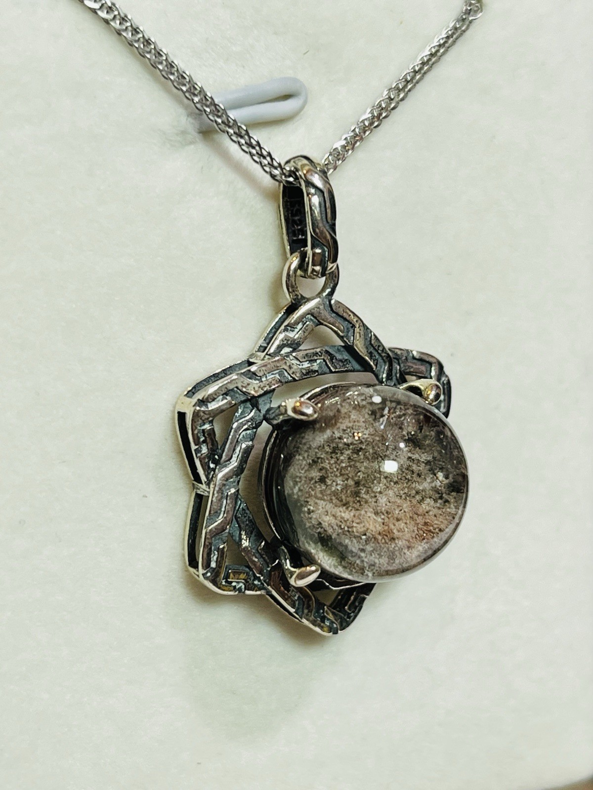 925 Sterling Silver Stunning Natural Garden Quartz 6 Point Star Pendant Necklace