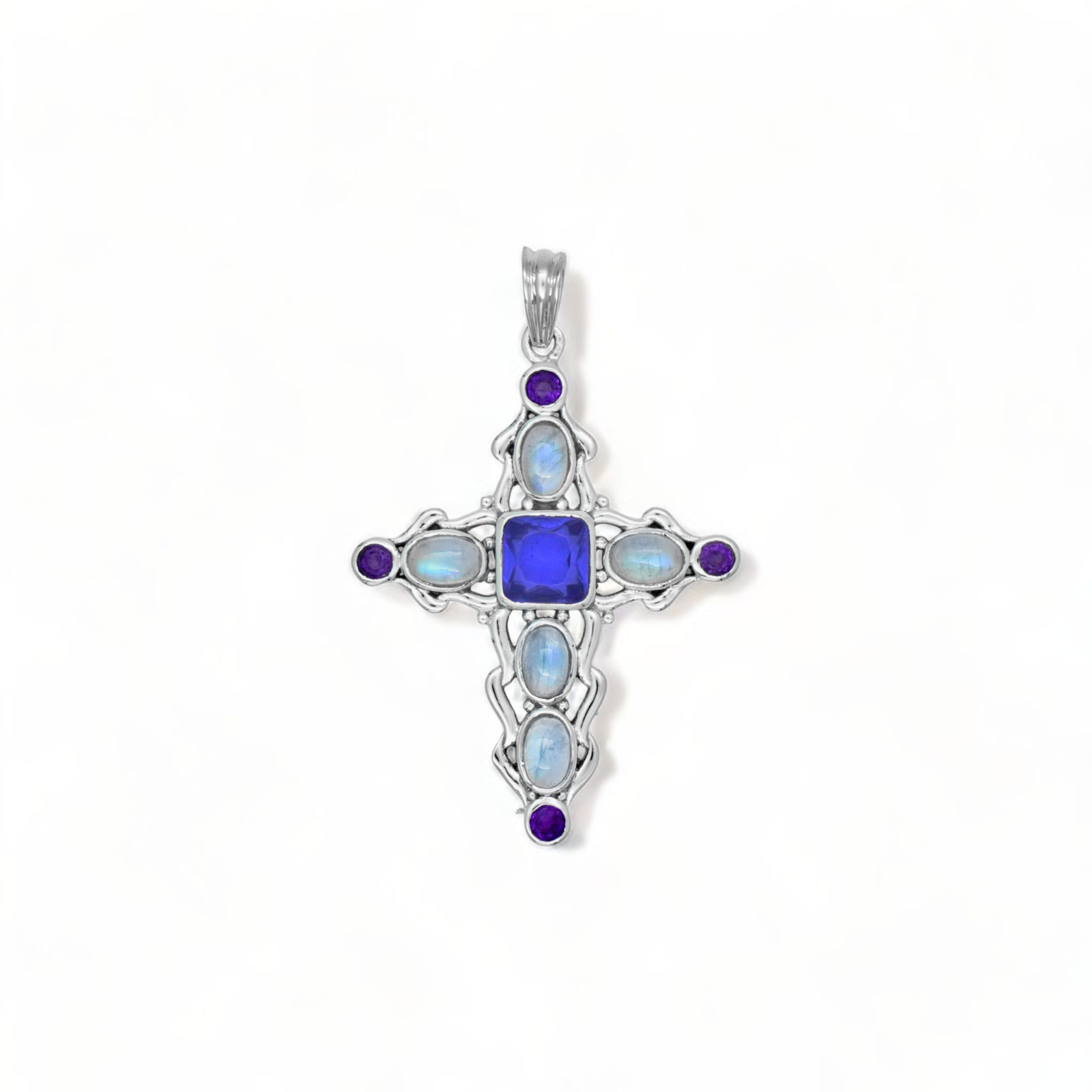 Amethyst And Moonstone Cross Pendant Sterling Silver 925 Christian Jewelry Gift