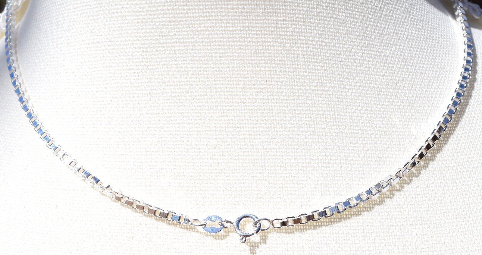 2.4mm Box Chain Italian 925 Sterling Silver Chain 16″ with Spring Ring Clasp