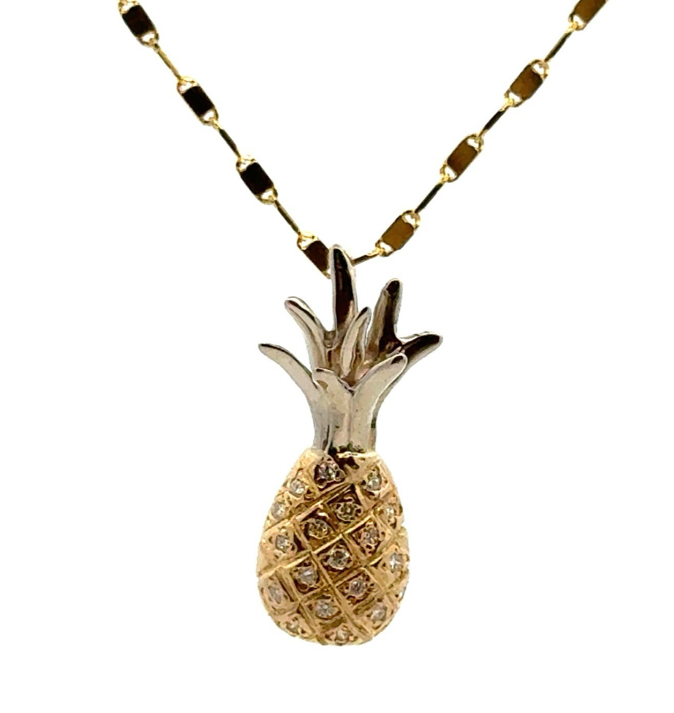 14KT TWO-TONE GOLD .19CT DIAMOND PINEAPPLE PENDANT 3.4 GRAMS