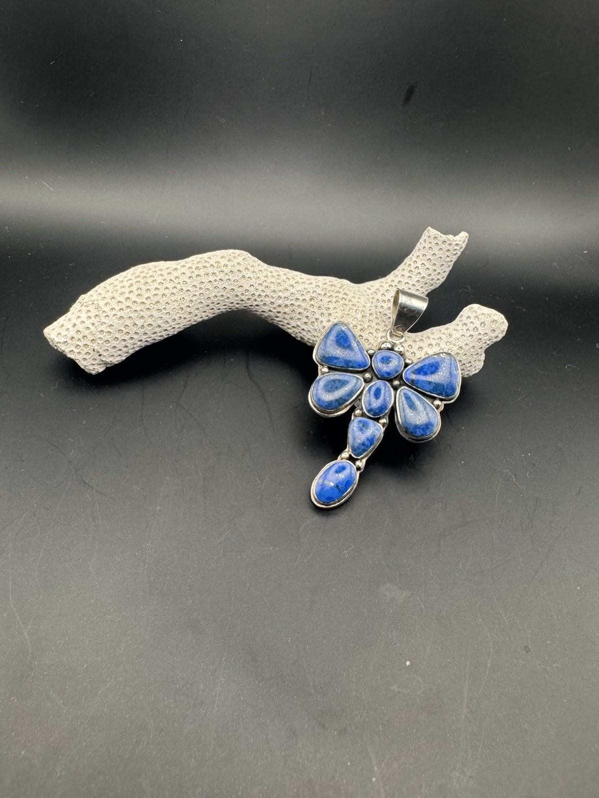 Lapis Lazuli Inlay & Sterling Silver Dragonfly Pendant Artist MT
