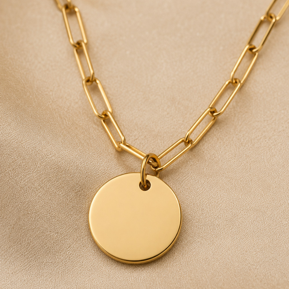 16″ + 2″ 14 Karat Gold Plated Engravable Disc Necklace