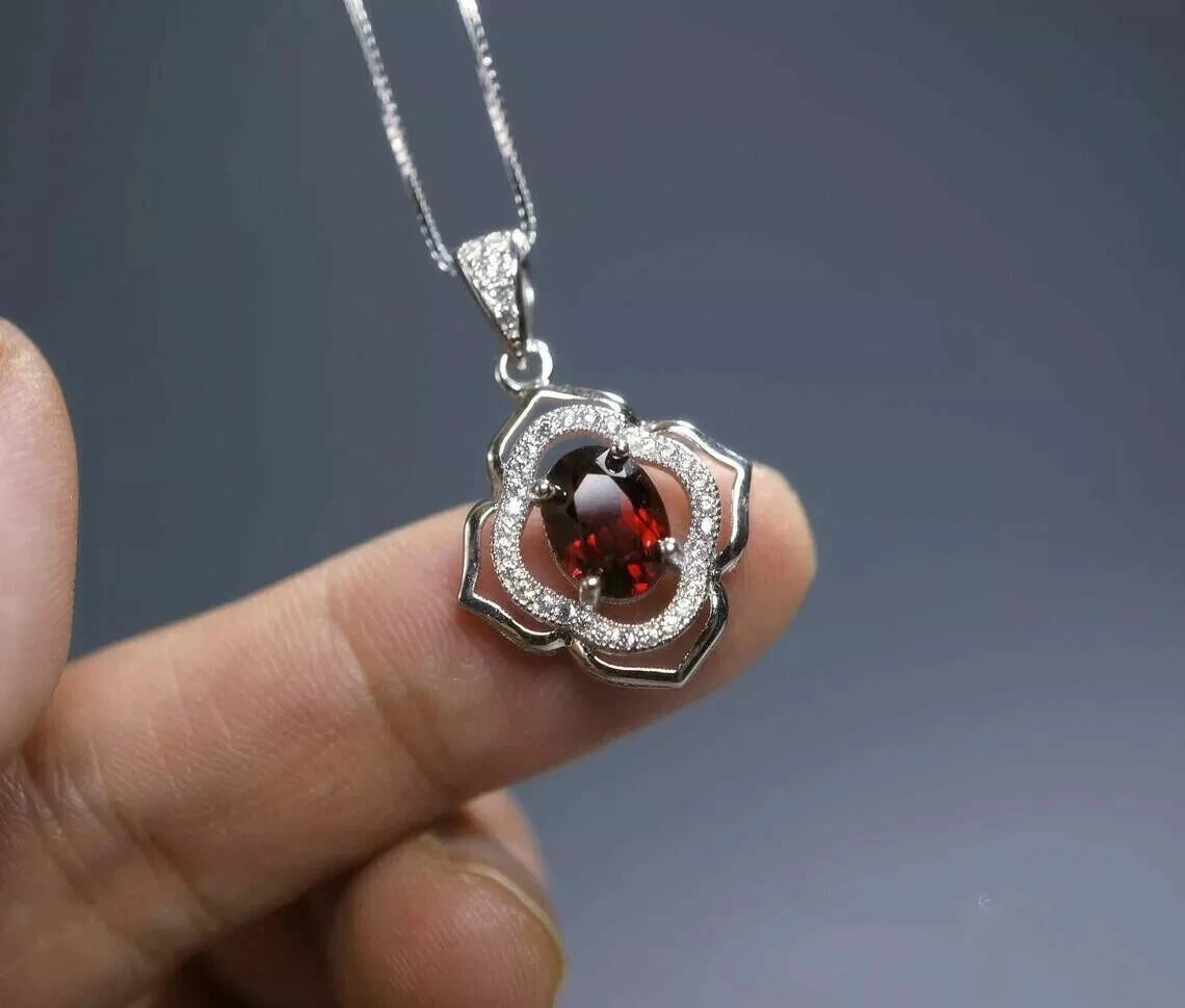 1Ct Round Cut Lab Created Diamond Red Garnet Charm Pendant 14K White Gold Plated