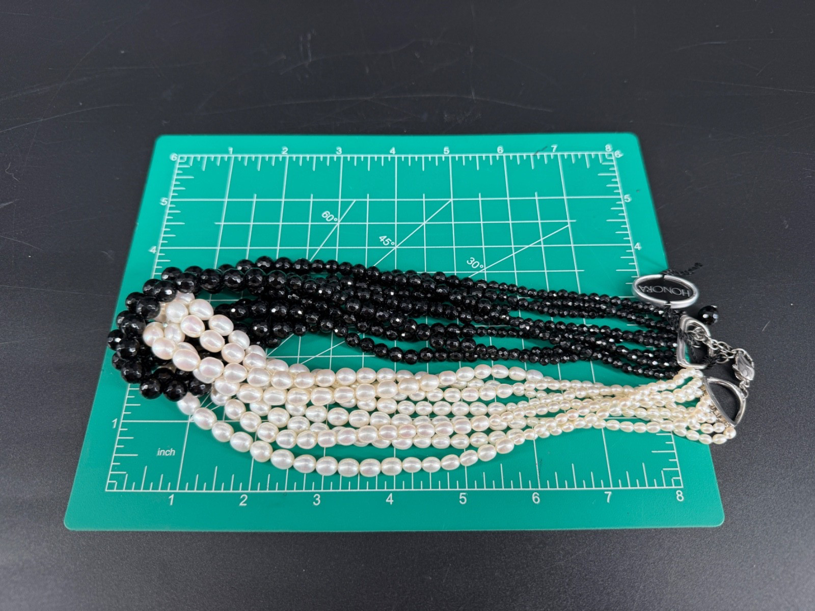 Honora Pearl Knot Necklace Multi Strand Black White Sterling 925 Statement
