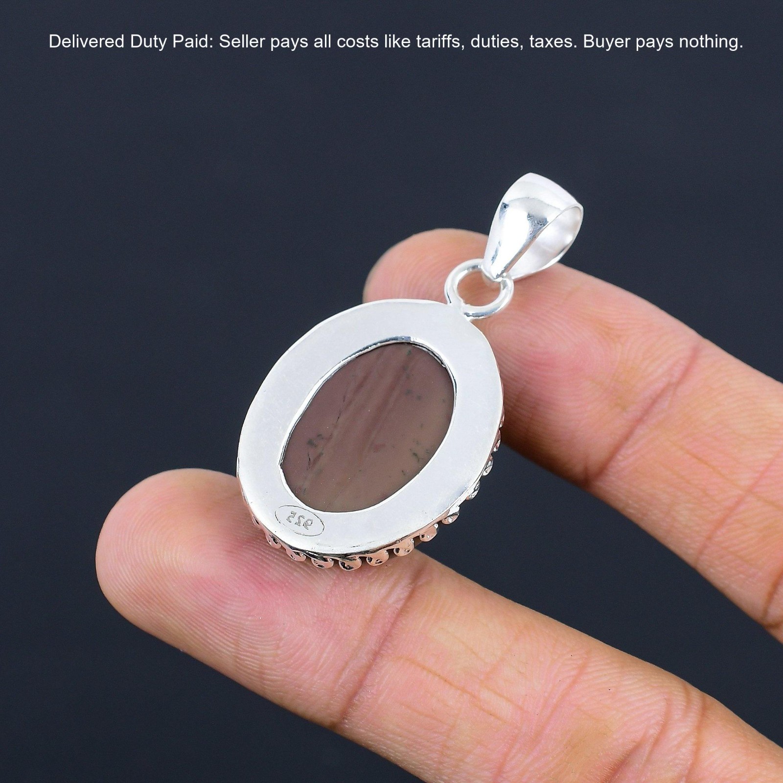 Sterling Silver Natural Coffee Bean Jasper Anniversary Birthday Pendant Jewelry