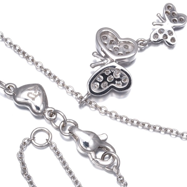Auth Ponte Vecchio Necklace Diamond 0.17ct Butterfly 18K 750 White Gold