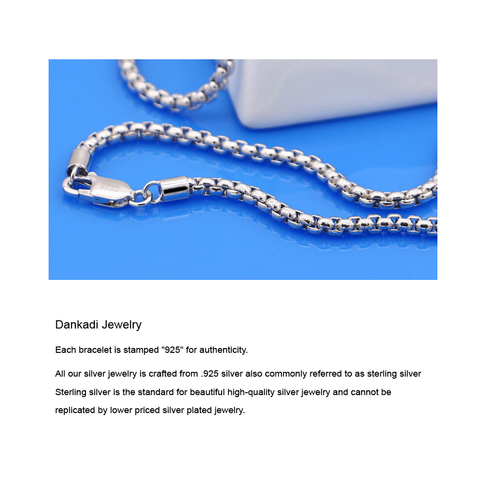 925 Sterling Silver Solid 3mm Round Box Chain Necklace 18″-28″ for Women & Men