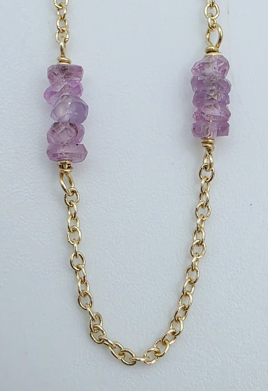 14K Solid Gold Natural Amethyst Necklace Dainty Purple Choker Stack Layer 585