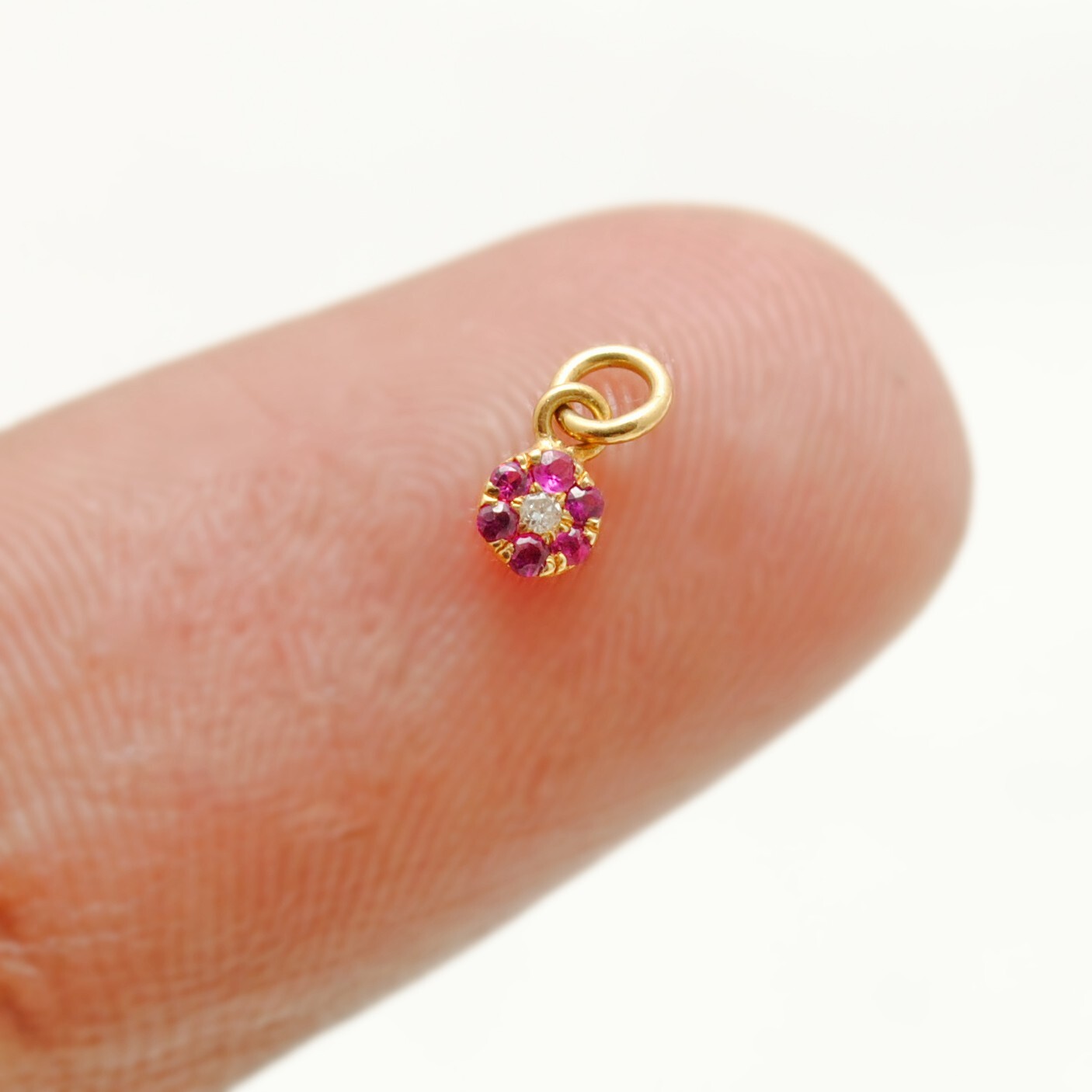 3MM 14k Gold Diamond Pendant Natural Ruby Charm Pendant | KCDP1014DR