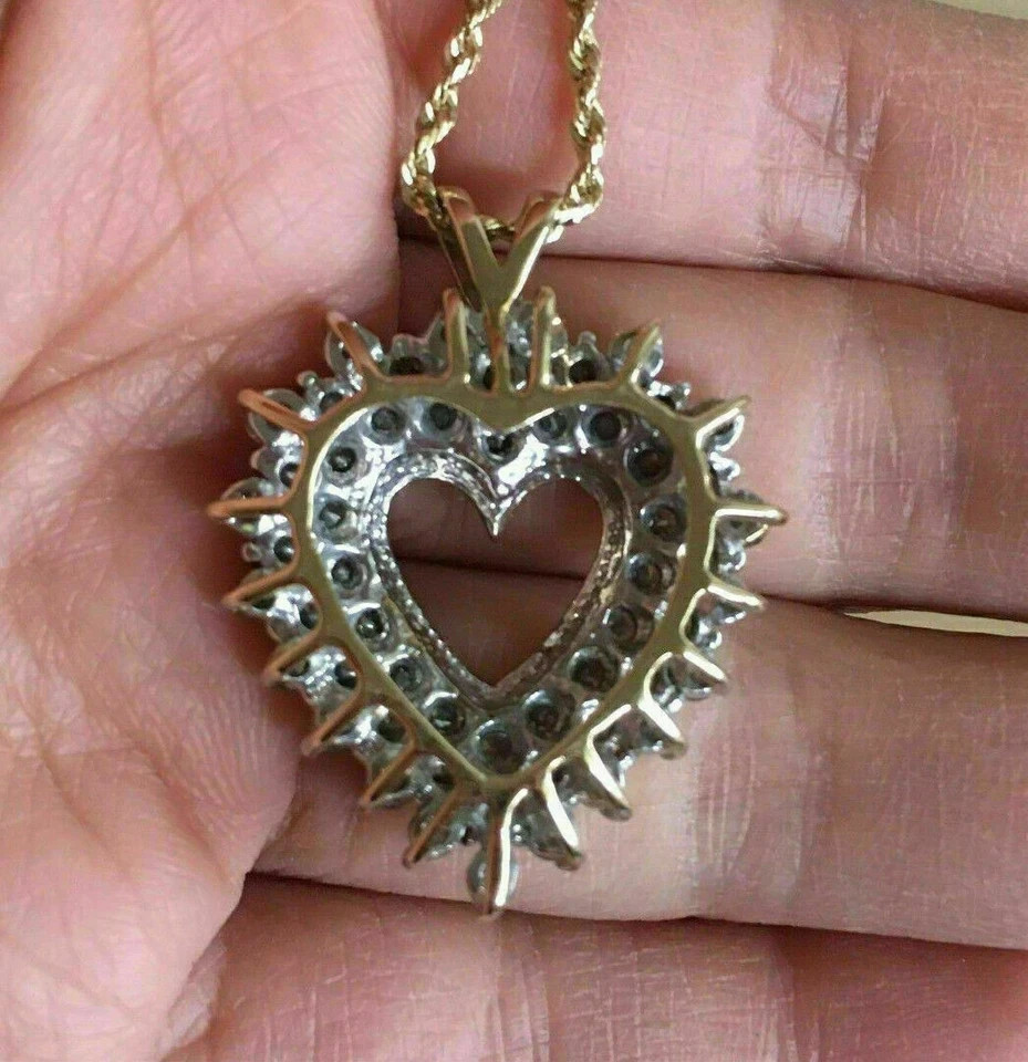2Ct Round Cut Lab-Created Diamond Heart Pendant Valentine 14k Yellow Gold Plated