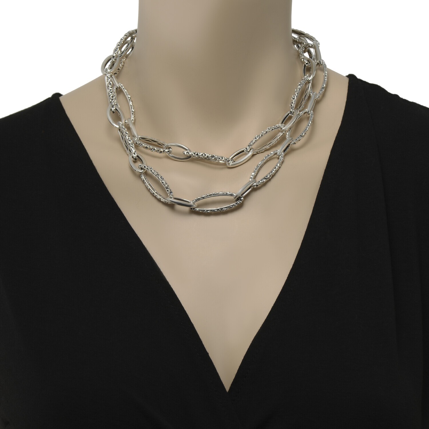 New Charles Krypell Sterling Silver Twist Oval Chain Link 36 in Toggle Necklace