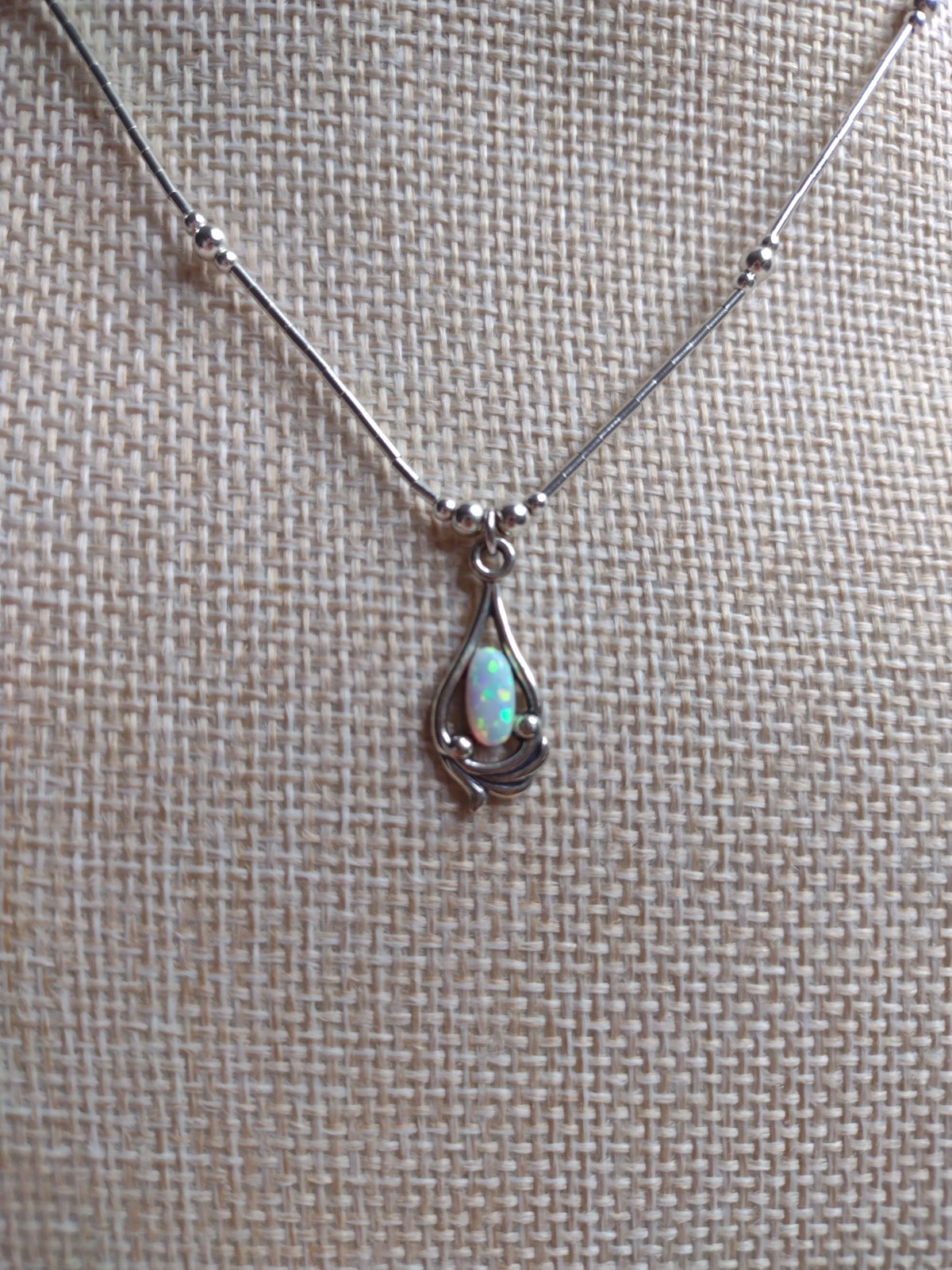 Sterling Silver Opal Necklace 7/8″ Pendant 15″ Necklace made in USA Sunrise