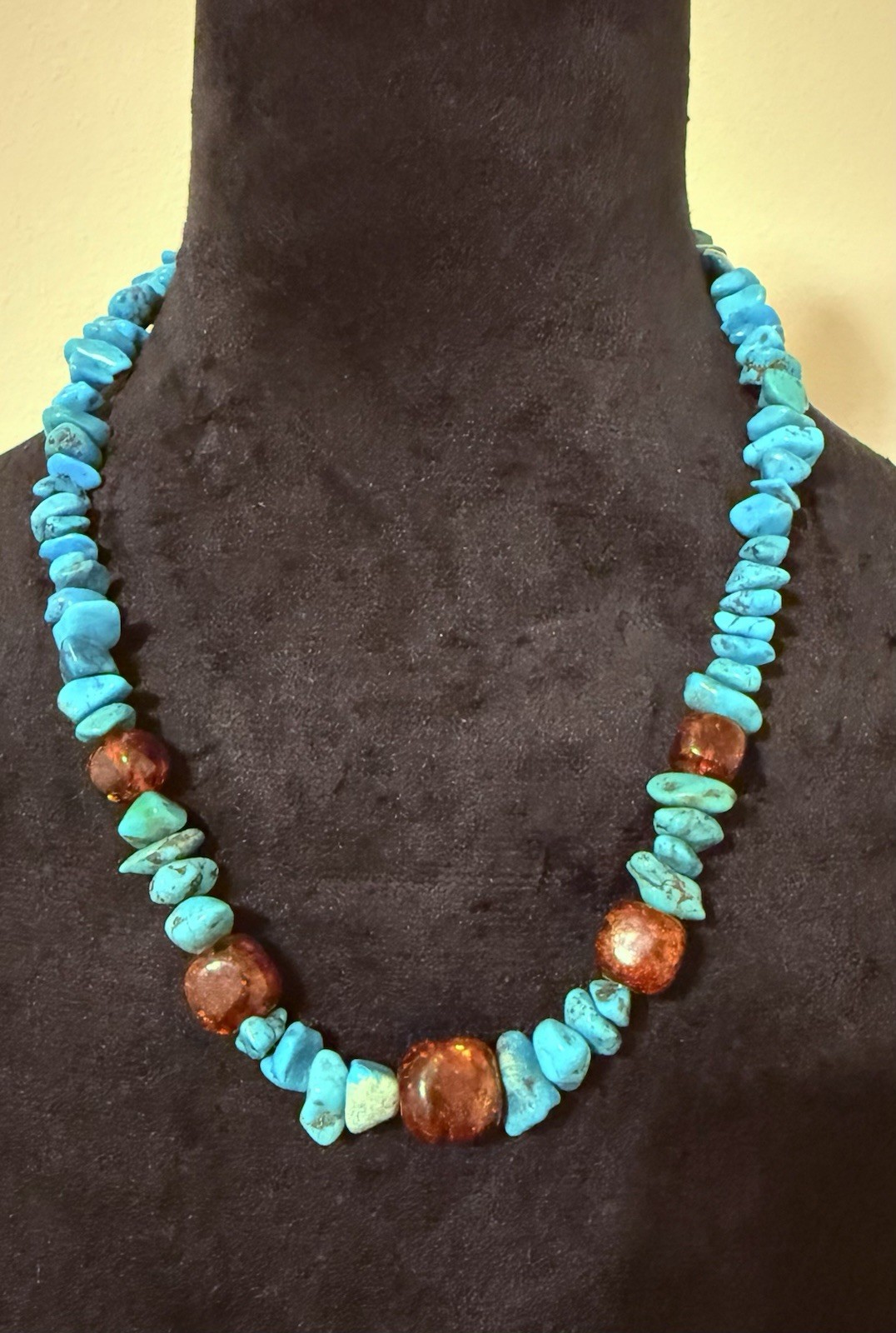 Jay King DTR Desert Rose Turquoise Nuggets Amber 22.5″ Necklace Signed Southwest