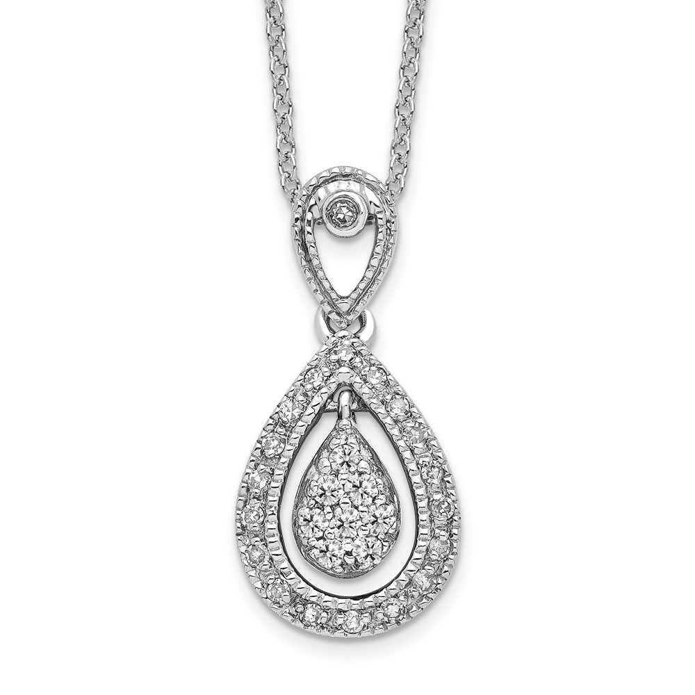 14k White Gold Round Cut Lab Grown Diamond VS/SI+ G+ Teardrop Pendant Necklace