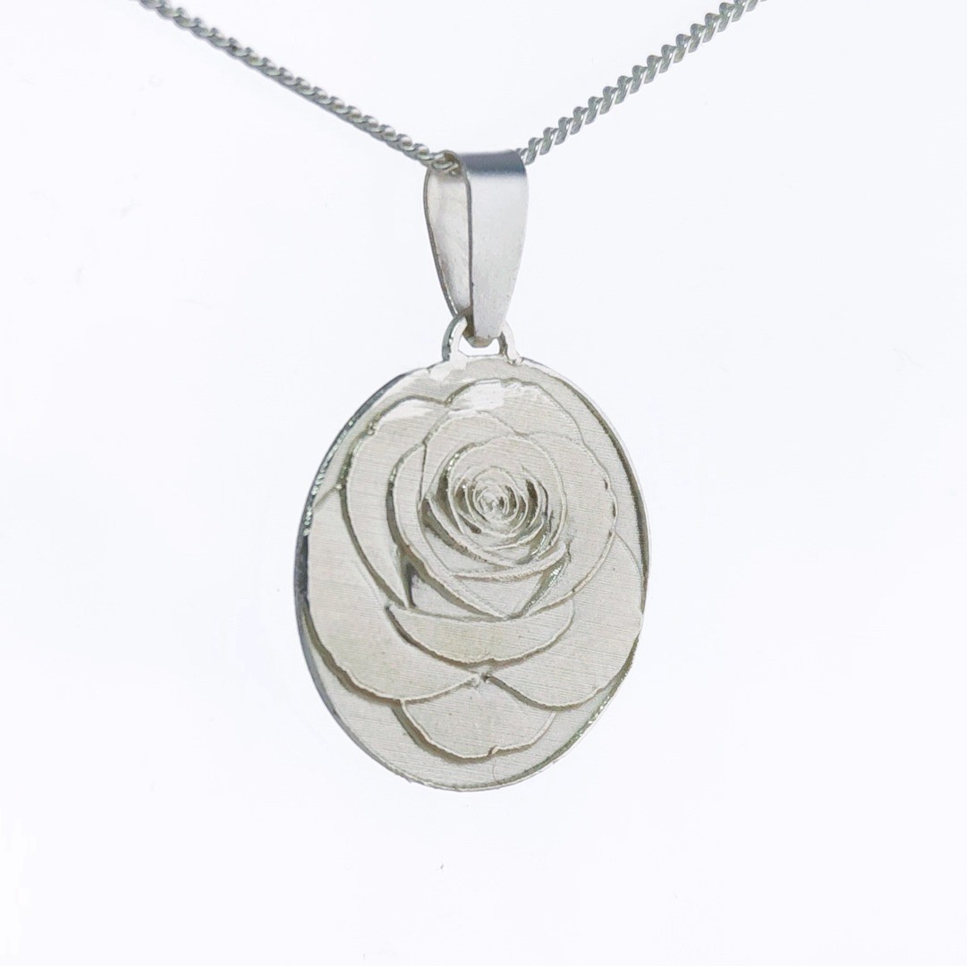 Sterling Silver Rose Necklace June Birth flower Engraved Gift Handmade Boxed