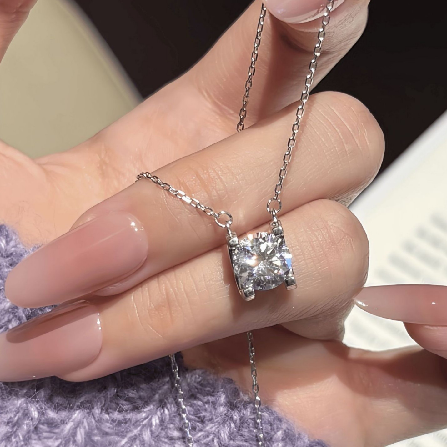 1CT Moissanite Pendant Necklace 925 Sterling Silver White Gold Plated
