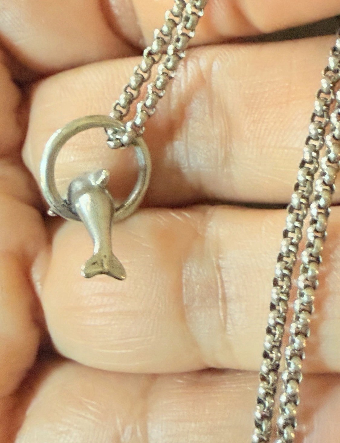 James Avery playful Dolphin charm Vintage Retired & JA chain 20”