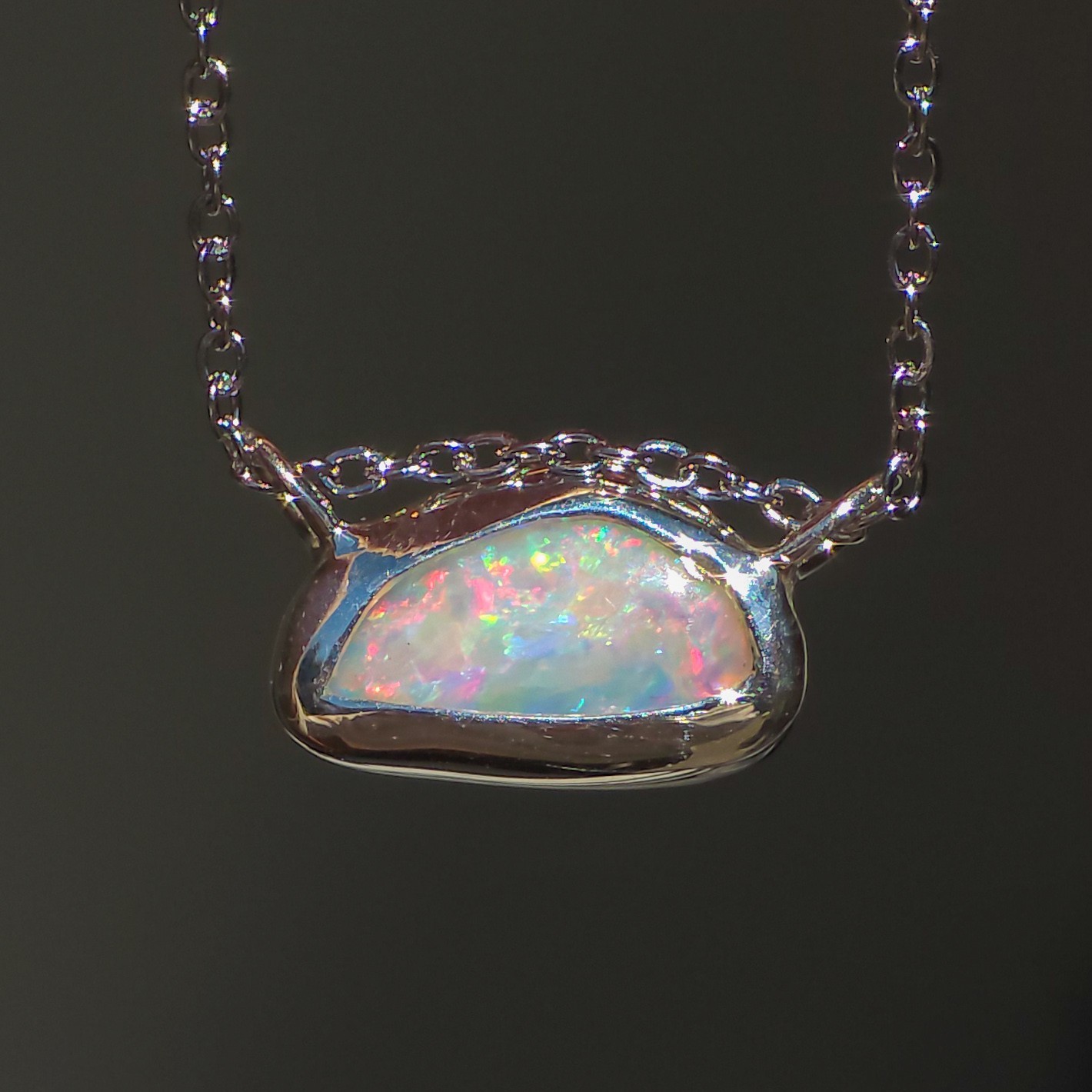 Solid Pink Coober Pedy Opal Pendant, Silver Australian Crystal Opal, 1 Carat
