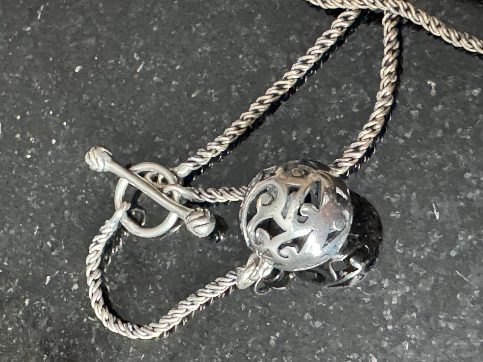 Silpada Sterling Silver Lariat Necklace Rope Chain Openwork Ball Y Drop