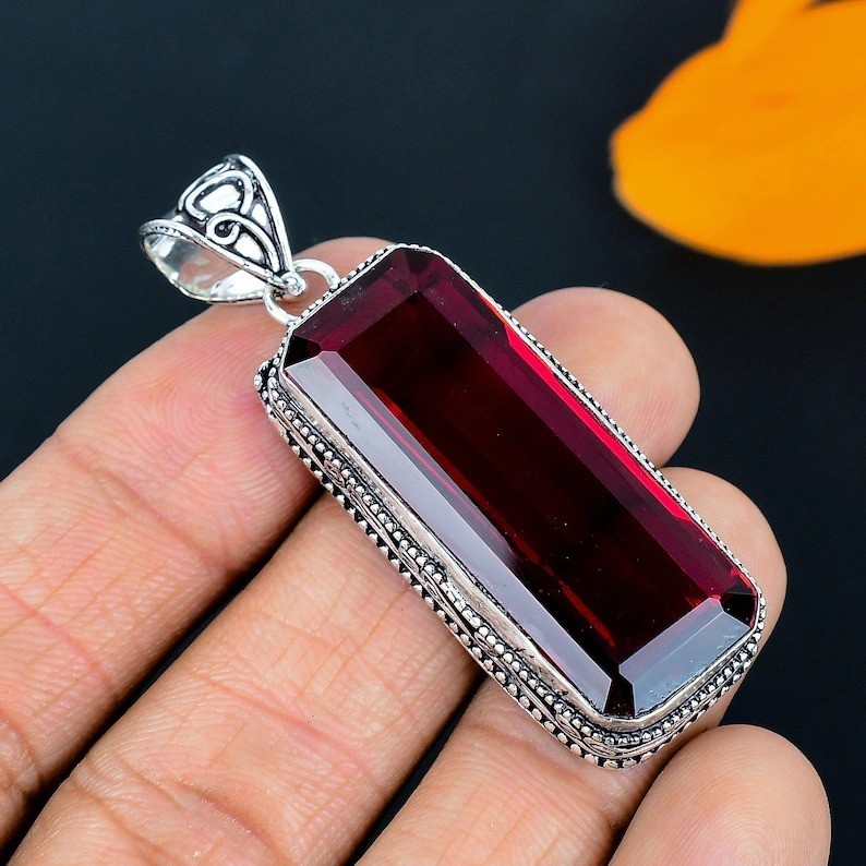 Handmade Mozambique Red Garnet Pendant: Vintage 925 Sterling Silver Jewelry