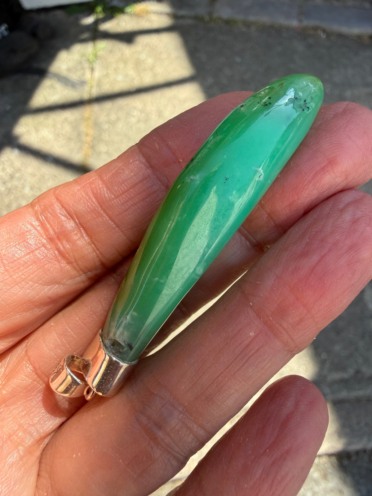 Chrysoprase Crystal Point Polished Pendant Healing Silver 925 Healing Natural Lg