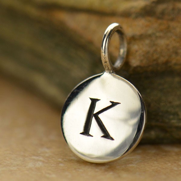 925 Sterling Silver Letter Disk Round Charm Initial Alphabet Pendant – Free Ship