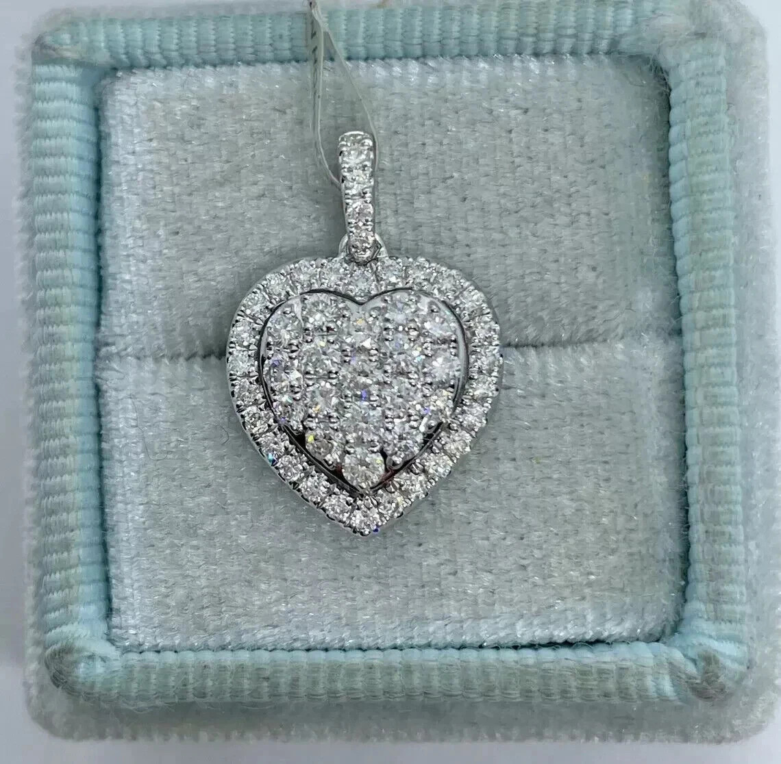 2 Ct Round Cut Real Moissanite Heart Halo Pendant Necklace 14K White Gold Plated
