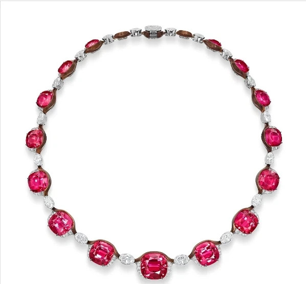 23Ct Cushion Cut LabCreated Red Ruby/CZ Tennis Necklace 14k Rose Gold Plated 18″