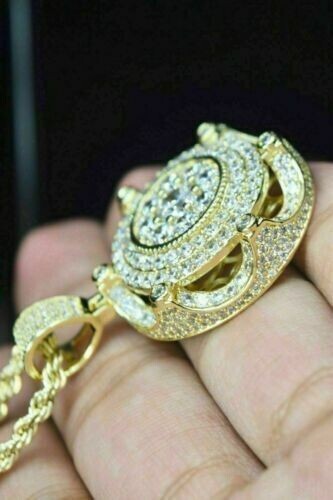 3.20 Ct Round Cut VVS1 Diamond Medallion Pendant Pave Charm 14K Yellow Gold Over