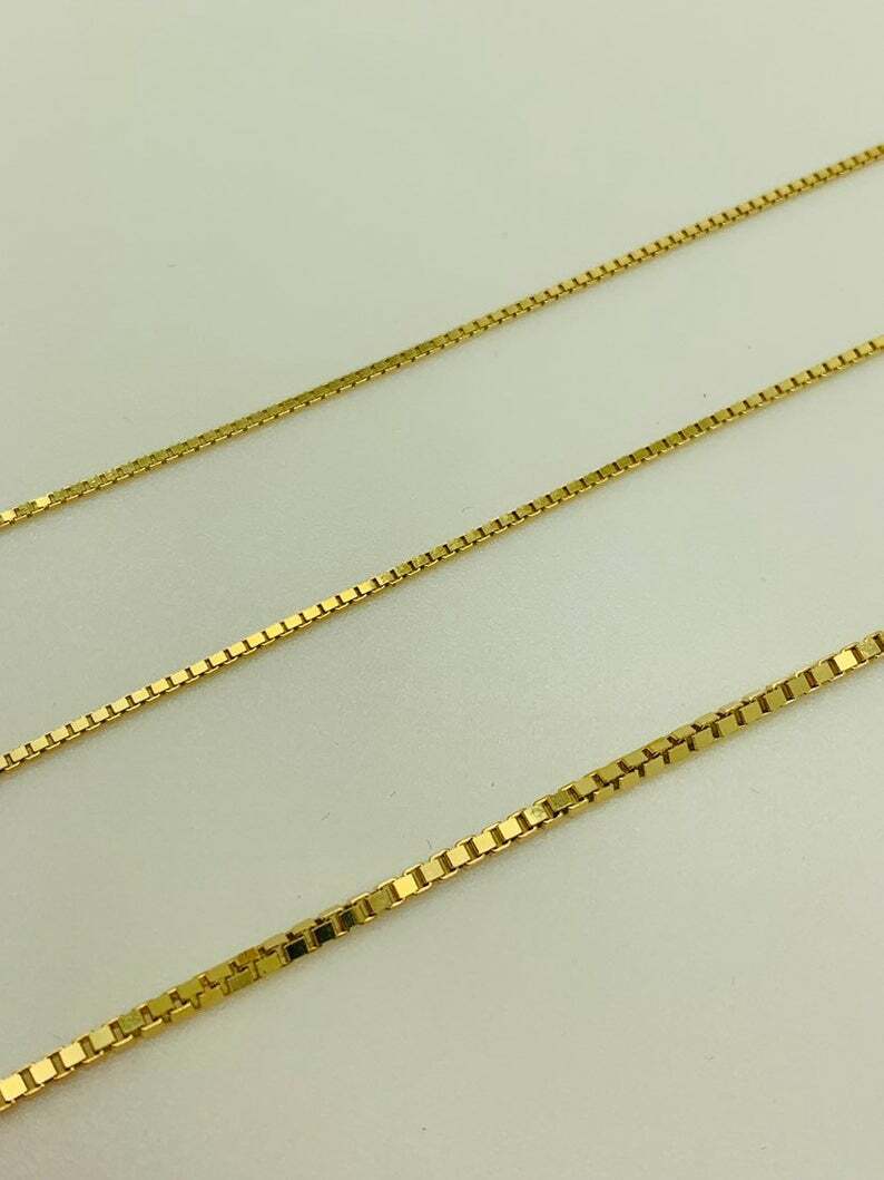 10k Solid Gold Box Link Necklace .8mm,1mm,1.4mm