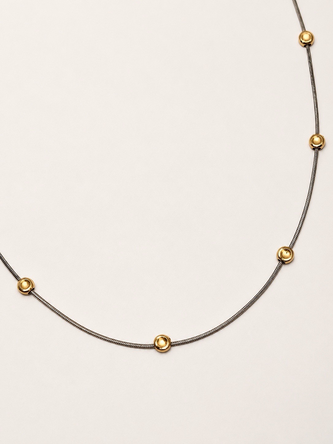 Sterling Silver 2 Tone Station Necklace Gold Vermeil Bead Silver Snake Chain 17″