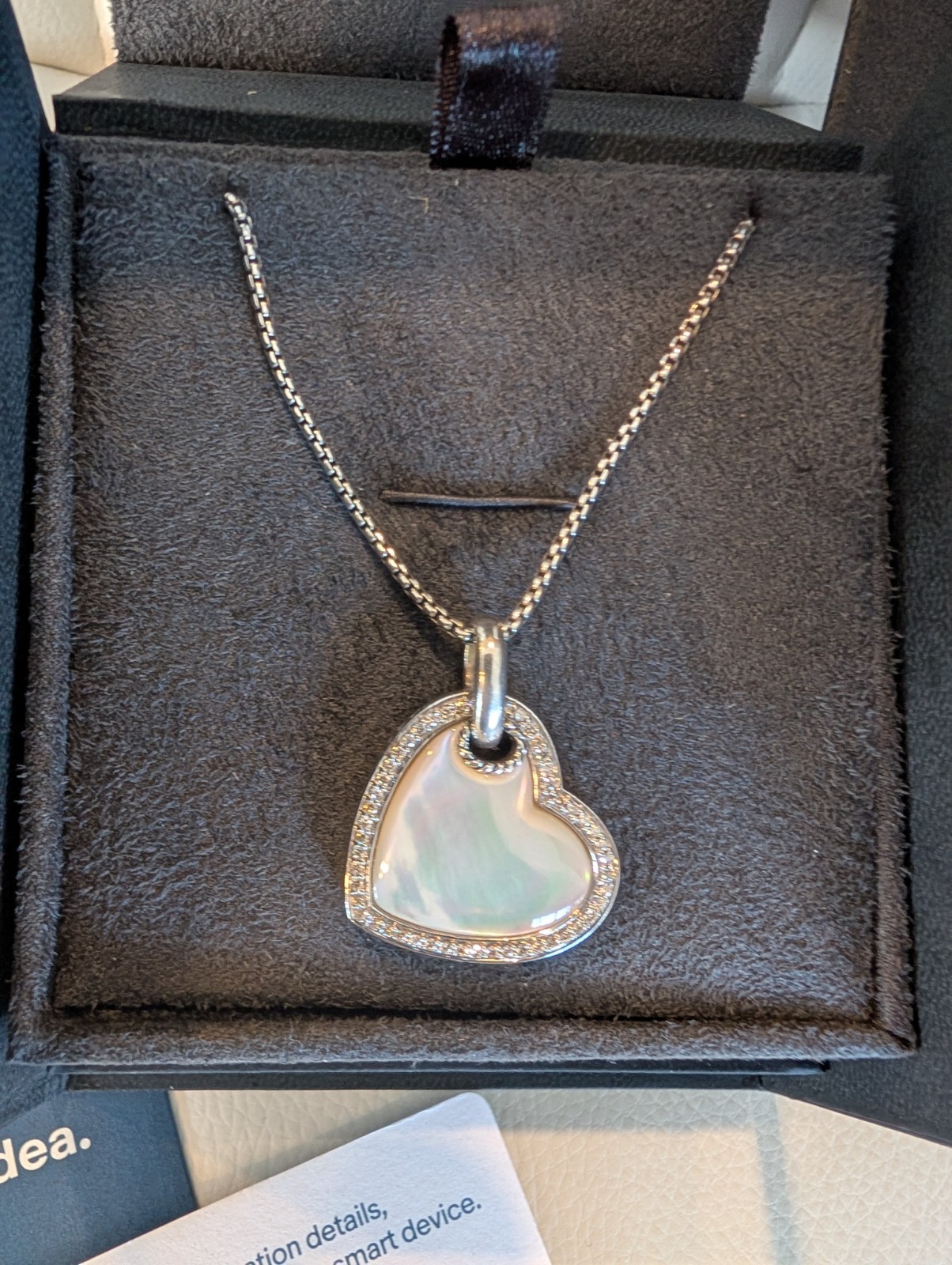 David Yurman Heart Diamond Mother Of Pearl Pendant Necklace 16-18″ Gorgeous New