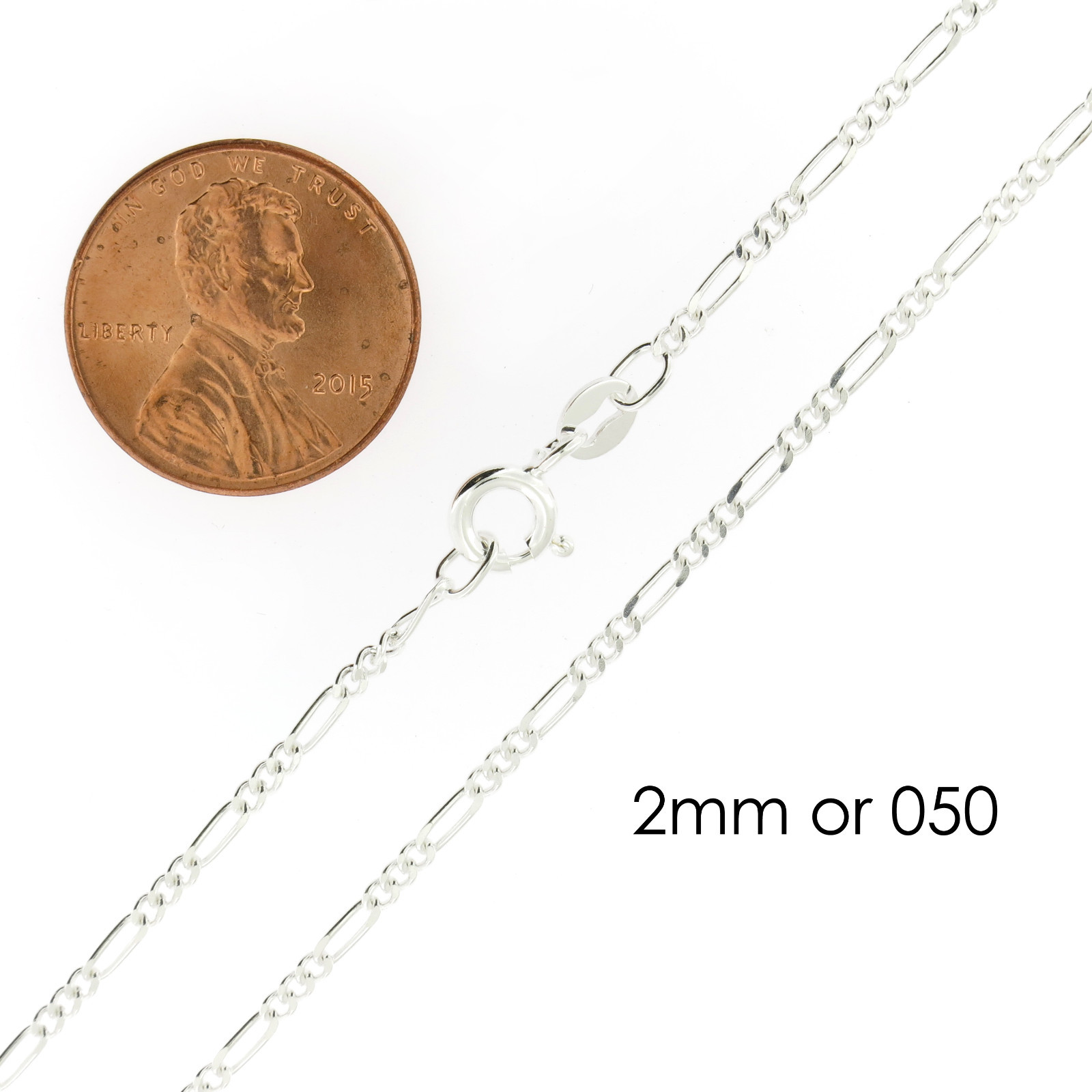 925 Sterling Silver 2mm Petite Figaro Chains Italy Stamped .925 All Lengths