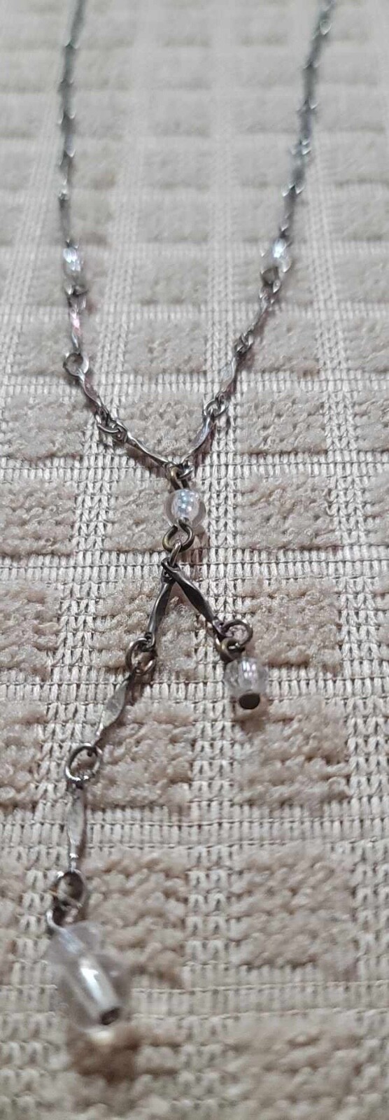 Bar Link Y Drop Lariat Silver Toned Chain Drop Beaded Necklace