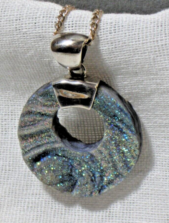Reversible, Double Sided STARBORN Druzy Geode Quartz Pendant with Sterling Chain