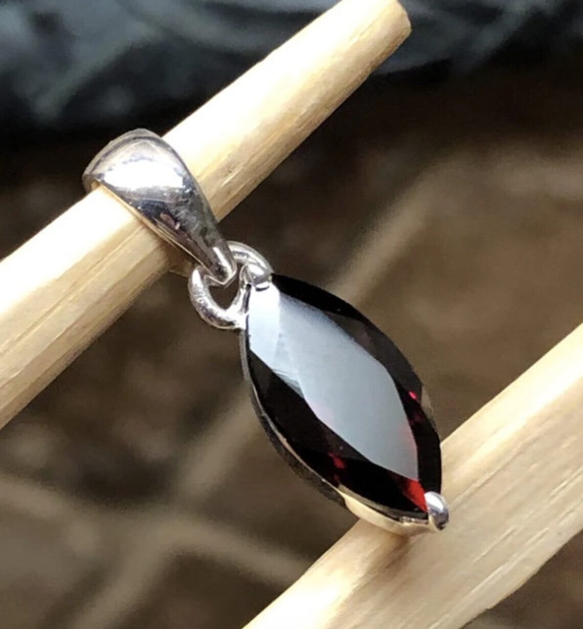 Natural Marquise Red Garnet Gemstone 925 Sterling Silver Pendant Gift for Him