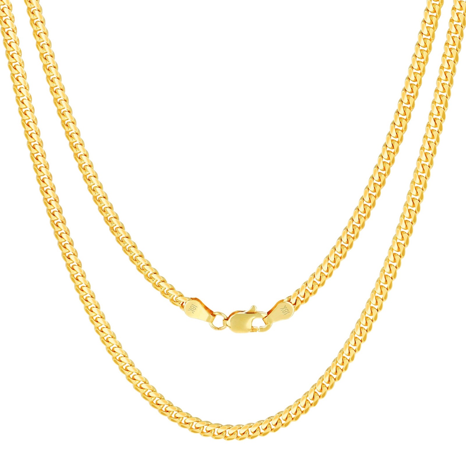 18K Yellow Gold Solid 2.7mm Mens Miami Cuban Link Chain Necklace Lobster 22″