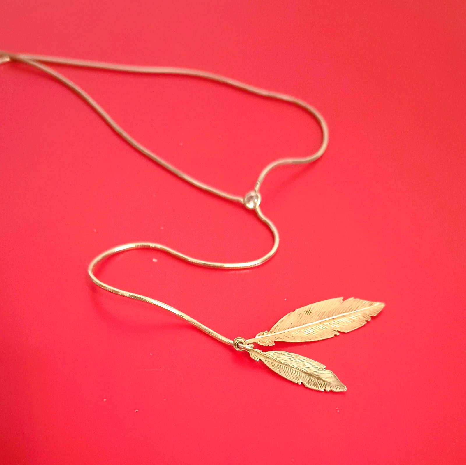 Dyadema Italy 925 Lariat Necklace 18″ Sterling Silver 2 Tone Leaves Tiny Crystal