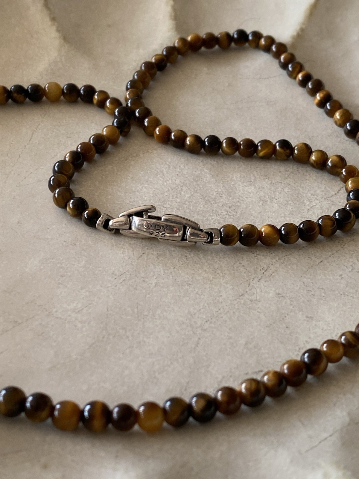 David Yurman .925 Sterling Silver Beads Tiger’s Eye Necklace 26″