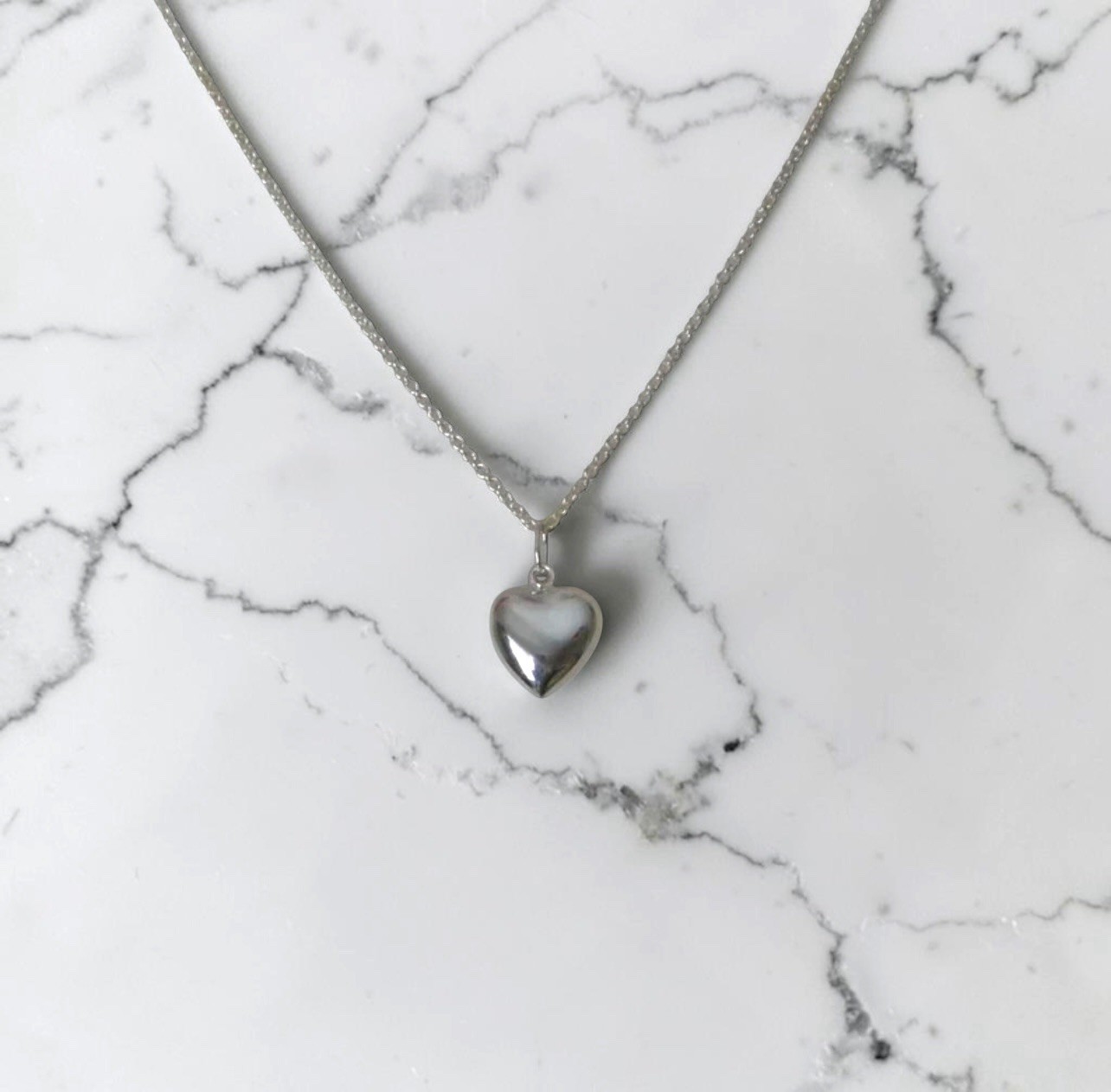 925 Solid Sterling Silver Puffed Heart Pendant Necklace Made In Italy – 18″