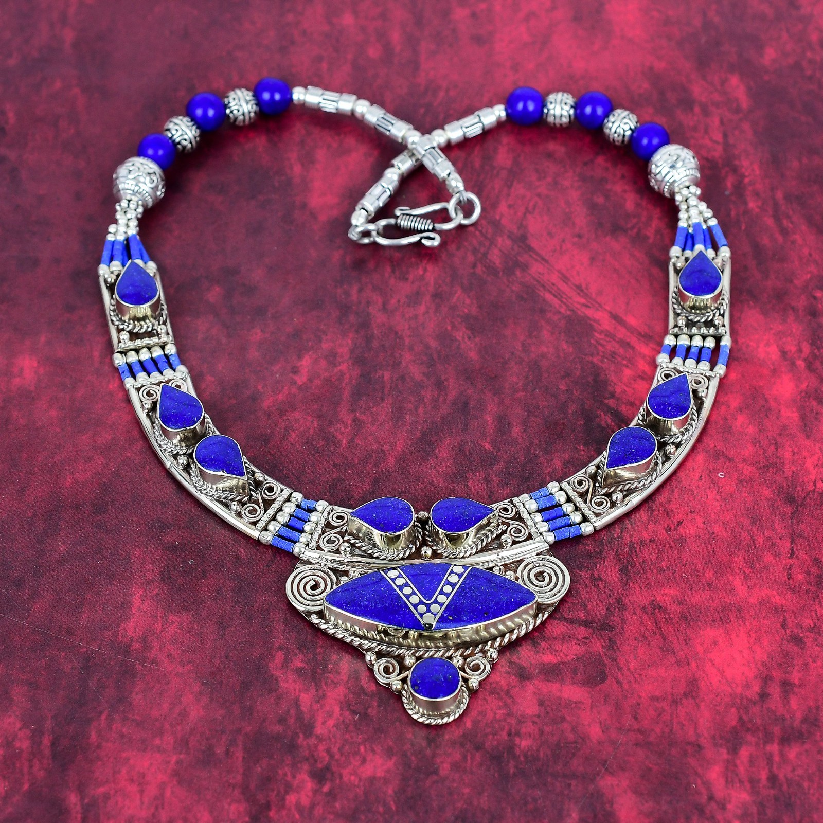 Lapis Lazuli Gemstone Handmade 925 Solid Sterling Silver Nepali Necklace Jewelry
