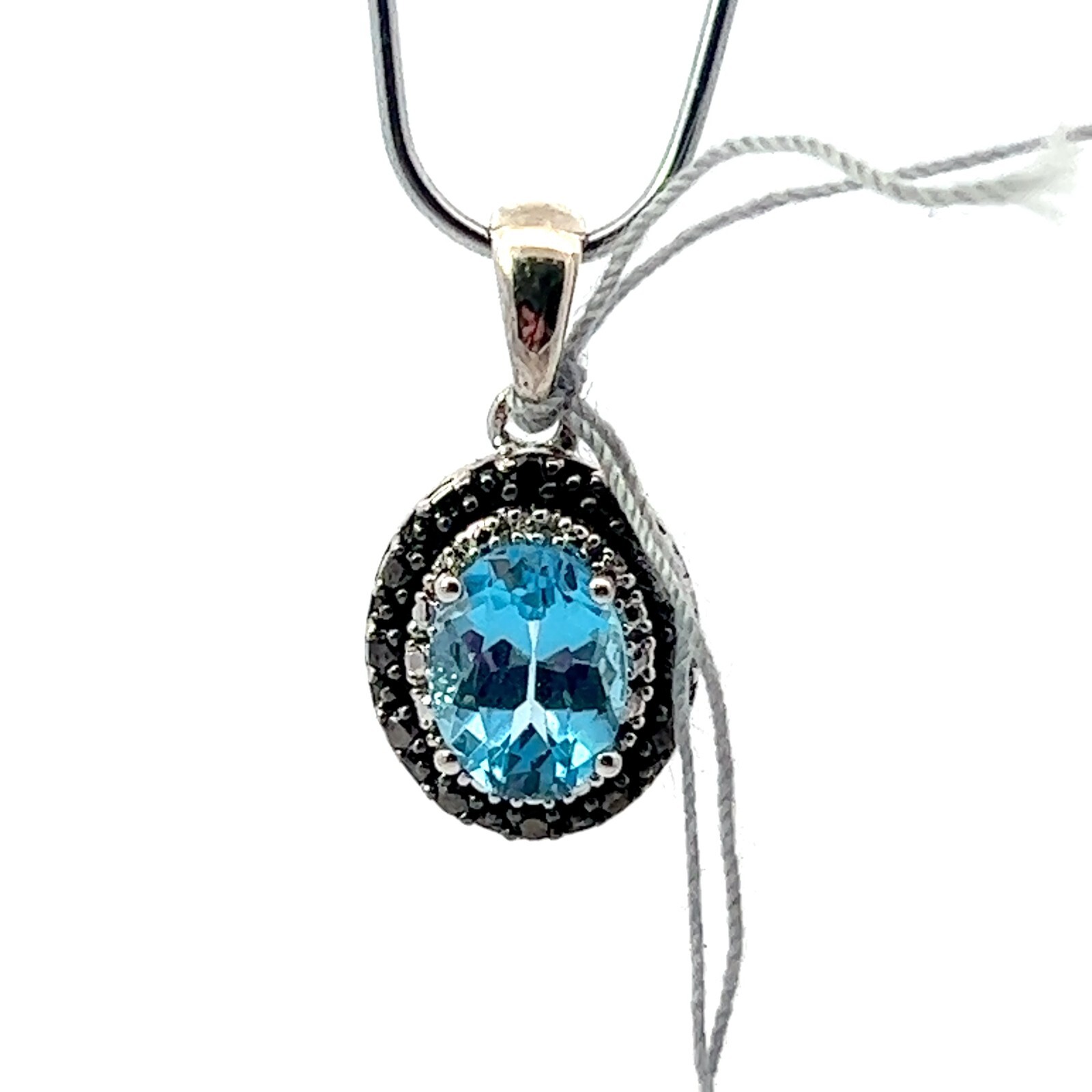 Sterling 1.25ct Oval Swiss Lab Created Blue Topaz .02ct Diamond Halo Pendant