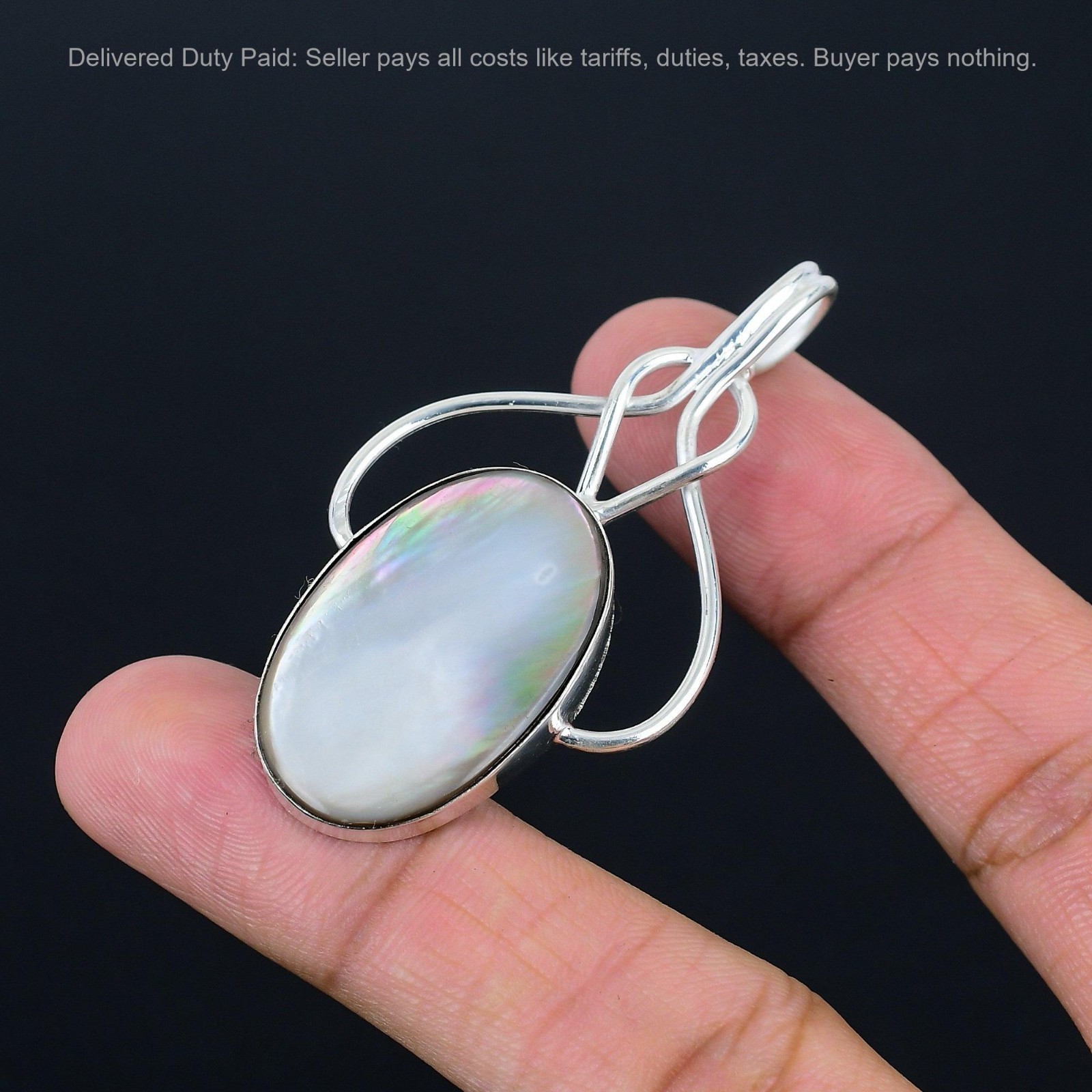 Sterling Silver June Birth Oval Mother Of Pearl Gemstone Ethnic Wife New Pendant