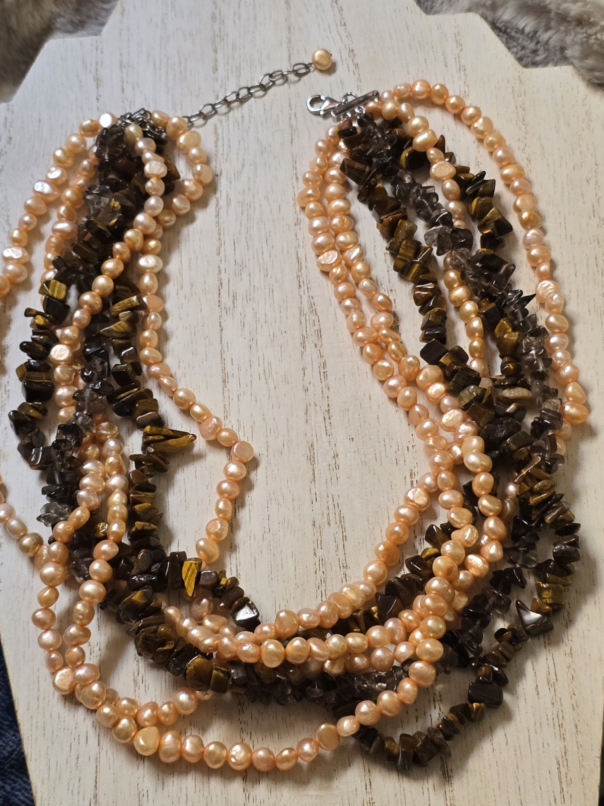 Ross Simon Tiger Eye Tigers Eye Bead Pearl Sterling Silver Multi Strand Necklace
