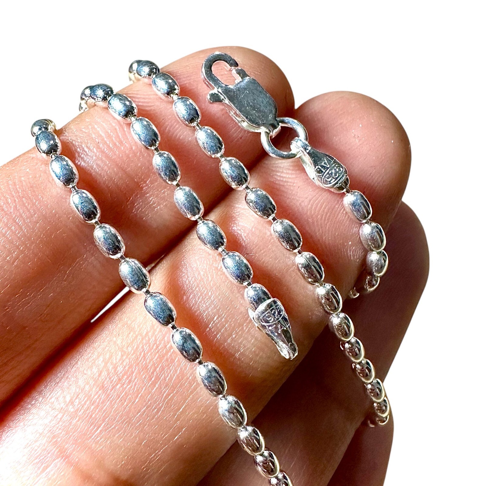 925 Sterling Silver 2.5MM Oval Bead Chain Necklace (16–36 inch, Italian made)