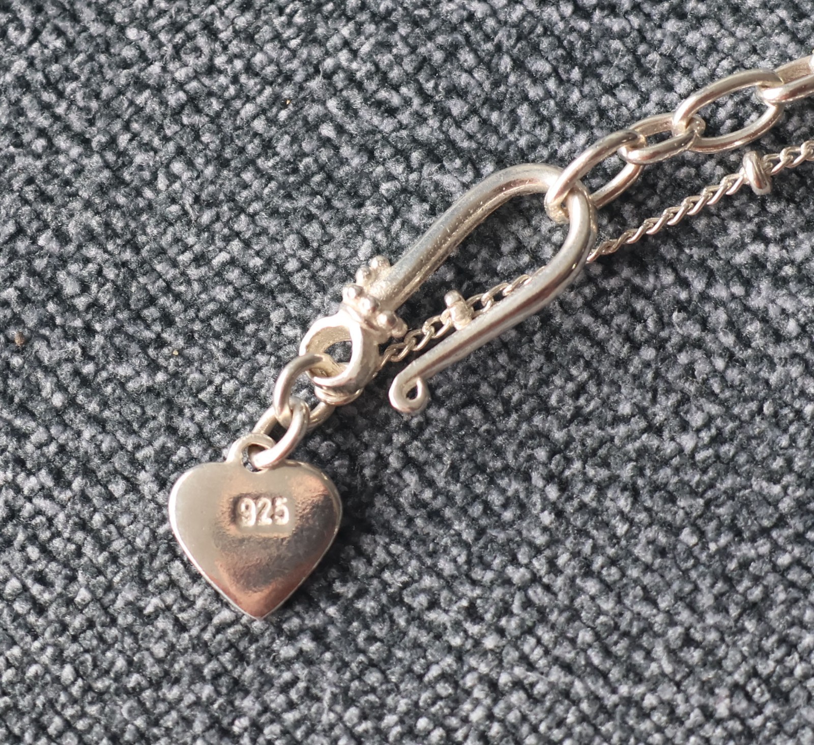 925 Sterling Silver 18″ Station Necklace w/ Heart and Shepherd’s Hook Closure