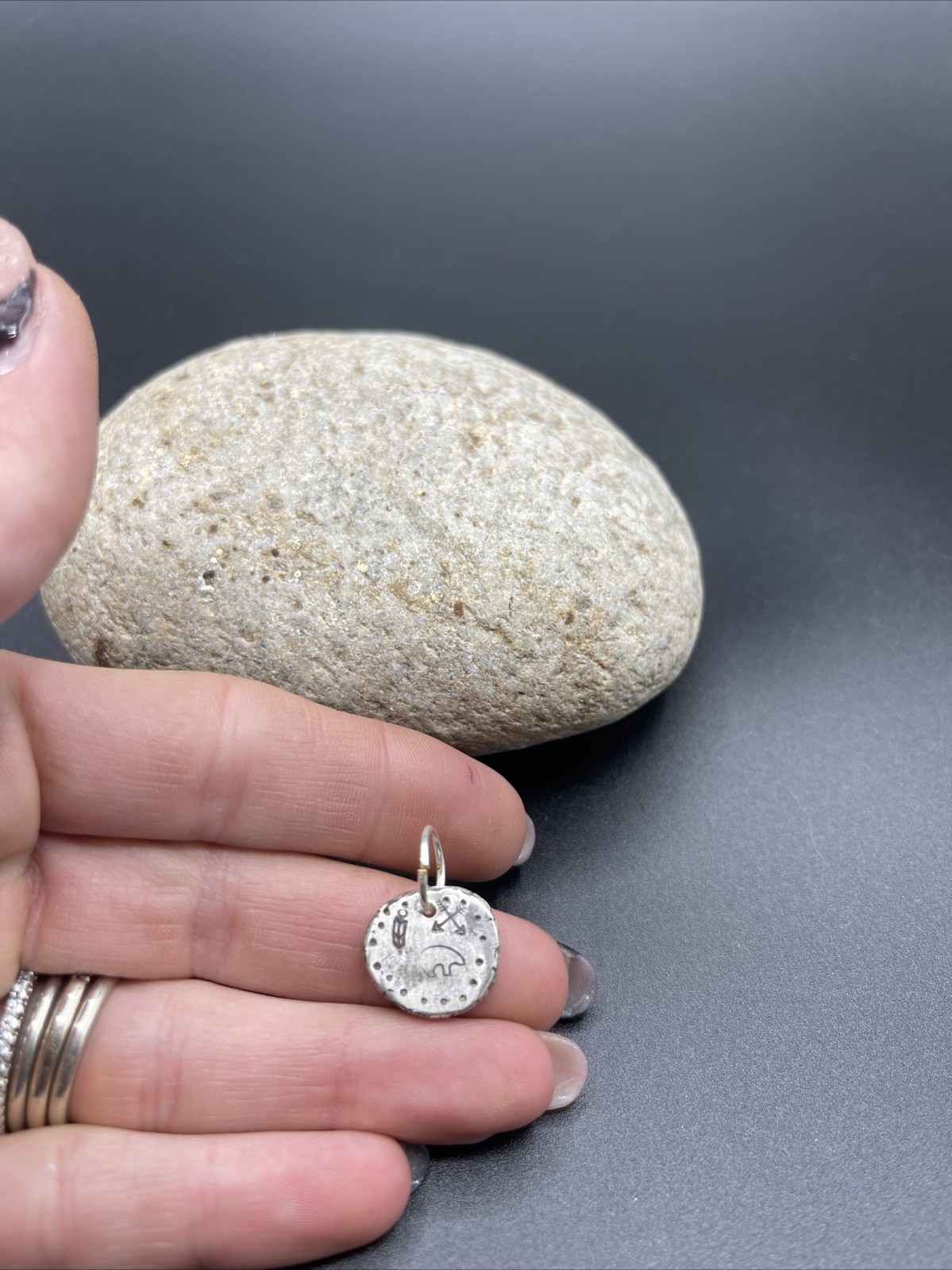 Sterling Silver Artisan Made Hand Stamped Small Western Themed Pendant #B40