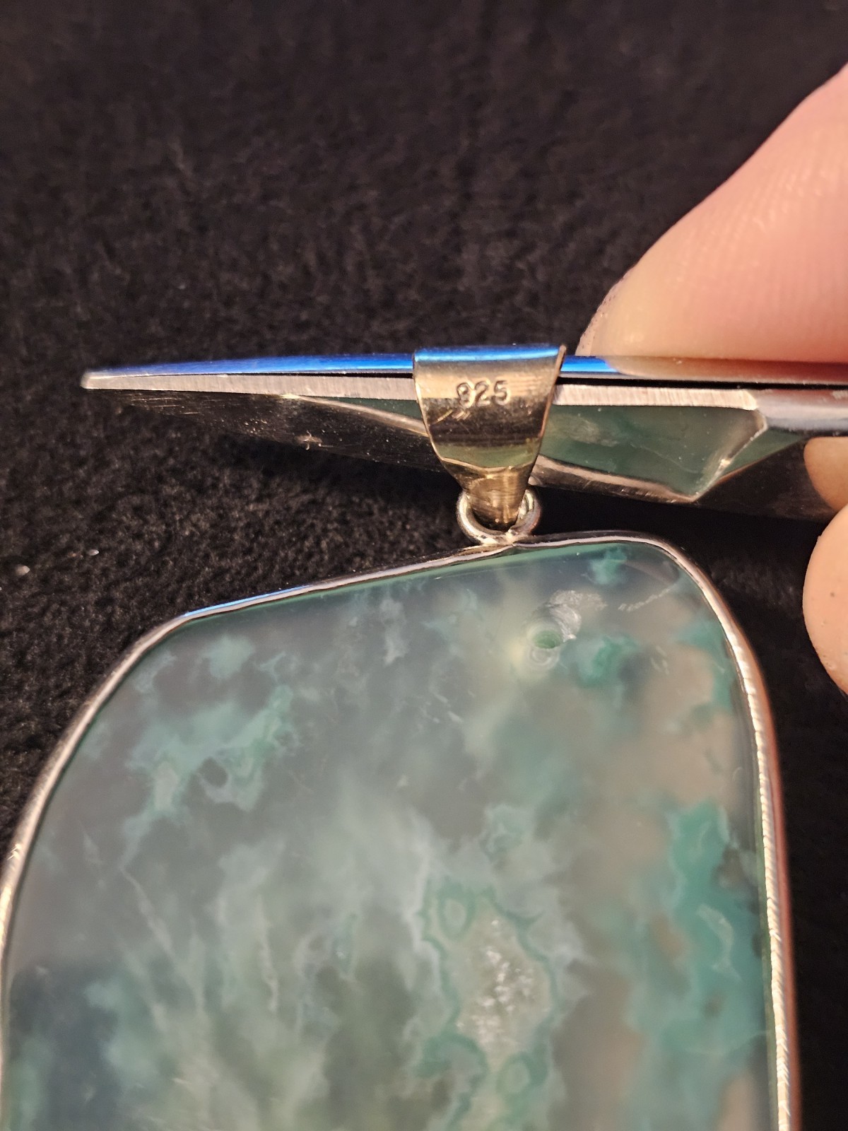 925 Sterling Silver Green Jade Freeform Pendant Bezel Set Butterfly Signed