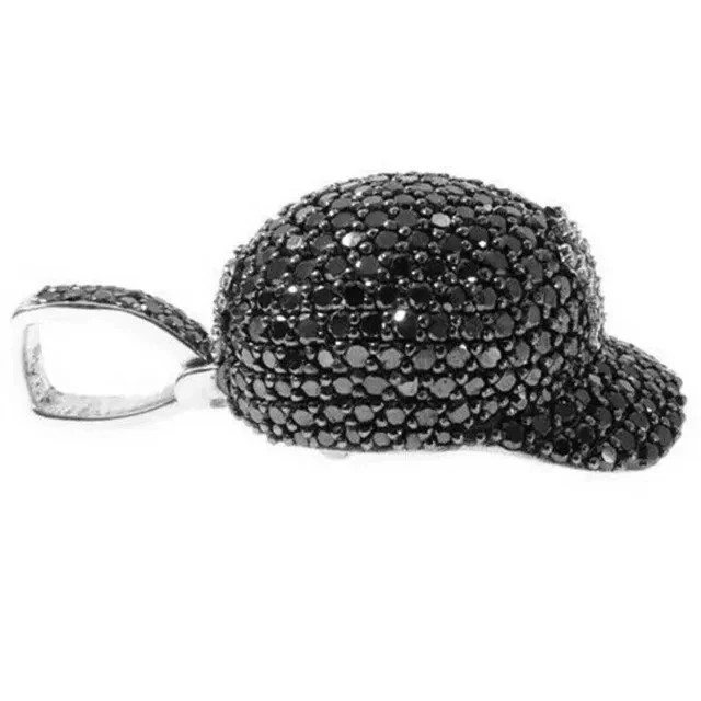 2Ct Round Lab Created Black Diamond Hip Hop Cap Pendant 14K Two-Tone Gold Plated
